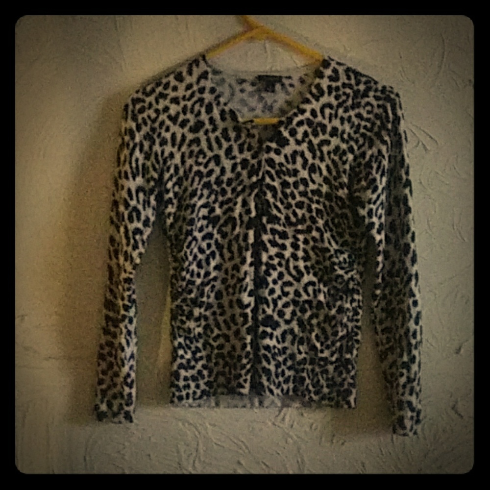 Ann Taylor Silk/cotton/cashmere animal print cardi